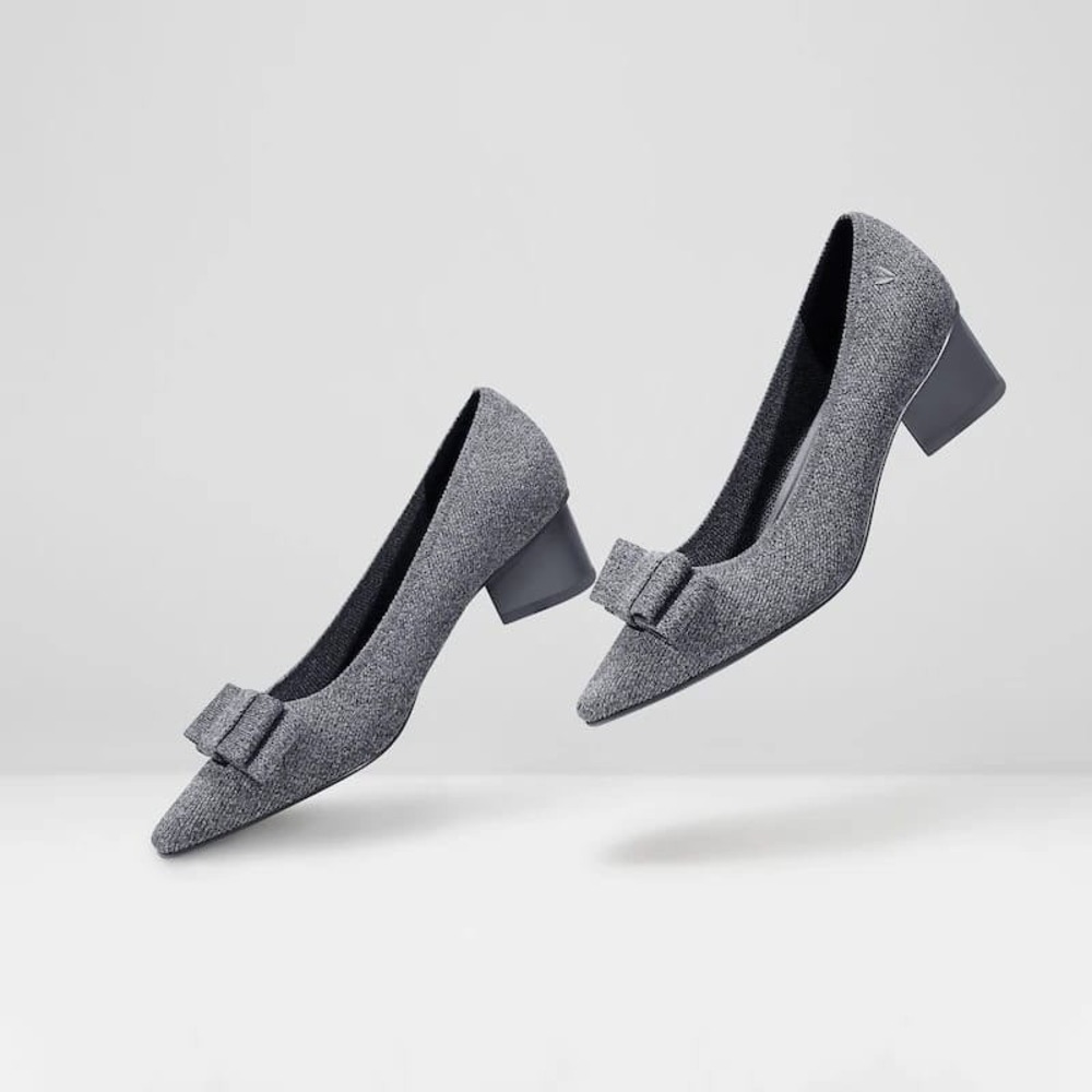 VIVAIA‎ Women's Gray Pointed Toe Block Heel Bow Pumps Career Shoes size 8 EU39